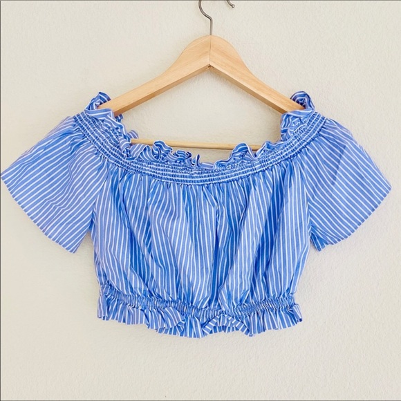 Zara Tops - Zara Blue Striped Cotton Crop short Sleeve Top M